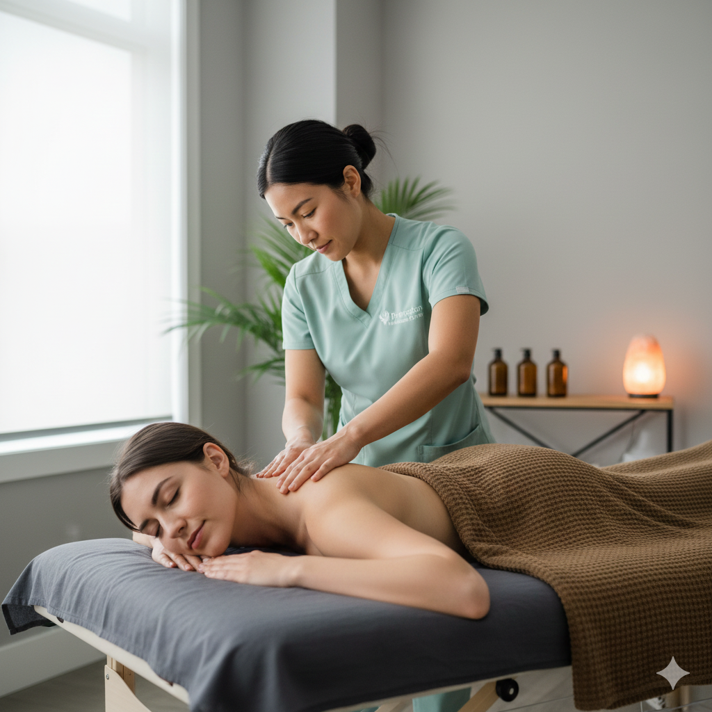 Tuina therapeutic massage session at Princeton Wellness Centre in Richmond Hill, focusing on muscle relief, energy balance, and traditional Chinese manual therapy.